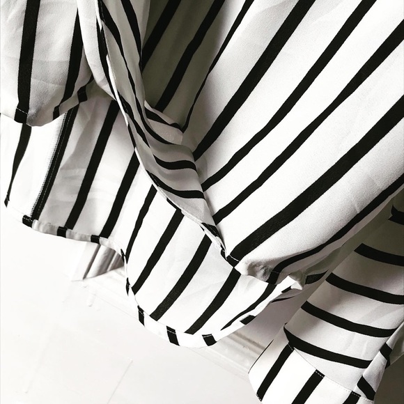 Black and White Pinstriped Draped Blouse - Picture 4 of 6